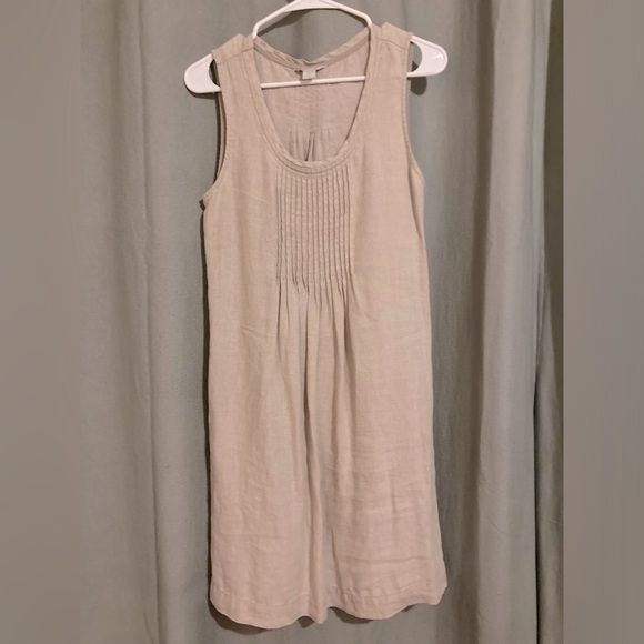 Garnet Hill Dresses & Skirts - Garnet Hill Linen pintuck tan sleeveless minidress with pockets!!!! Classic!!